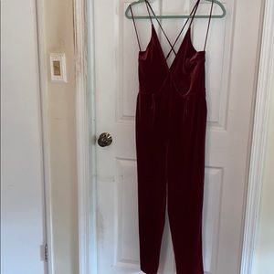 Express Plunge crossbody burgundy velvet jumpsuit